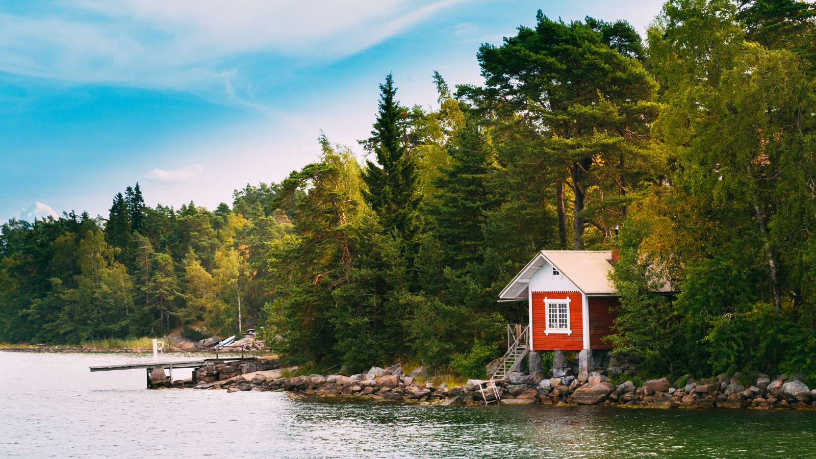 Outdoor sauna by a lake
